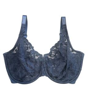 Wacoal arabesque lace full coverage semi sheer underwire slate blue 32DDD